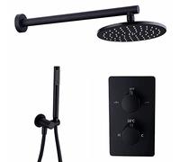 CPYGMXI Rain Shower System Black, Anti-Scald Shower Fixtures Wall Mounted Thermostatic Shower Faucet Set with Rough-In Pressure Balanced Valve and Embedded Box,12inch