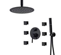 CPYGMXI Rain Shower System, Ceiling Mounted Bathroom Rain Mixer Shower Combo Set with 10 Inches Round Shower Head, Handheld Shower, Body Jets