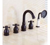 CPYGMXI Ret5 Hole Bath Shower Mixer Tap Set Black Multifunctional Bath Mixer Tap with Handheld Shower Hot and Cold Bathtub Mixer Tap with Pull Out Handheld Shower, D