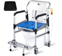 CPYGMXI Rolling Shower Chair with Arms Shower Commode Chair with 4 Locking Wheels Toilet Transport Wheelchair, Aluminum Alloy Frame, Supports 150kg