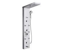 CPYGMXI Shower Panel System Digital Display Shower Panel Tower Multifunction Stainless Steel Shower System with Waterfall Shower Head, Handheld Sprayer, Massage Body Jets, Tub Spout,Brushed A