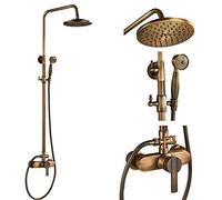 CPYGMXI Shower system 8" Rainfall Antique Brass Shower Faucets Wall Mounted Bath Shower System Hot Cold Water Mixer Tap Bathtub Shower Faucet,Model A