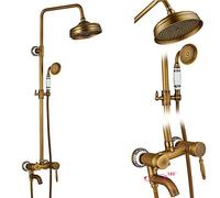 CPYGMXI Shower system Antique Brass Bathroom Shower Faucet Complete Set Single Handle Ceramic Handshower Rotate Tub Filter Bath Shower Mixer Taps,Type A with shelf