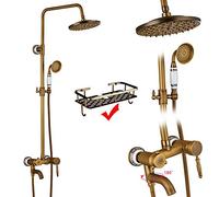 CPYGMXI Shower system Antique Brass Bathroom Shower Faucet Complete Set Single Handle Ceramic Handshower Rotate Tub Filter Bath Shower Mixer Taps,Type A with shelf