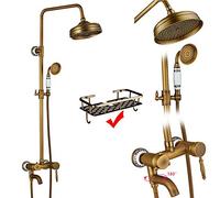 CPYGMXI Shower system Antique Brass Bathroom Shower Faucet Complete Set Single Handle Ceramic Handshower Rotate Tub Filter Bath Shower Mixer Taps,Type A with shelf