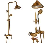 CPYGMXI Shower system Antique Brass Bathroom Shower Faucet Complete Set Single Handle Ceramic Handshower Rotate Tub Filter Bath Shower Mixer Taps,Type A with shelf