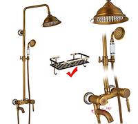 CPYGMXI Shower system Antique Brass Bathroom Shower Faucet Complete Set Single Handle Ceramic Handshower Rotate Tub Filter Bath Shower Mixer Taps,Type A with shelf