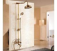 CPYGMXI Shower system Antique Brass Shower Bath Faucet Sets Wall Mounted EXposed 8" Rainfall Shower Mixers with Sliding Soap Dish/Handshower,Antique Brass D
