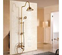 CPYGMXI Shower system Antique Brass Shower Bath Faucet Sets Wall Mounted EXposed 8" Rainfall Shower Mixers with Sliding Soap Dish/Handshower,Antique Brass D