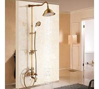 CPYGMXI Shower system Antique Brass Shower Bath Faucet Sets Wall Mounted EXposed 8" Rainfall Shower Mixers with Sliding Soap Dish/Handshower,Antique Brass D