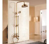 CPYGMXI Shower system Antique Brass Shower Bath Faucet Sets Wall Mounted EXposed 8" Rainfall Shower Mixers with Sliding Soap Dish/Handshower,Antique Brass D