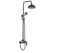 CPYGMXI Shower system Bathroom Rainfall 8" Shower Mixer Set Wall Mounted Shower Column Single Lever Shower Faucet with Hand Shower Height Adjustable,Black B1