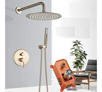 CPYGMXI Shower system Brushed Gold Shower Faucet Set Single Handle Rainfall Shower Mixer Tap Embedded Box Shower Mixer Valve 8/10/12/16,12 inch