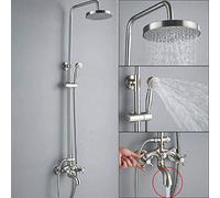 CPYGMXI Shower system Brushed Shower Faucet Set Dual Handle Waterfall Rain Shower Mixers with Handshower Wall Mounted Bath Shower Hot Cold Tap,Brushed B01