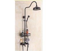 CPYGMXI Shower system European Style Bath Faucet 8" Brass Rain Shower Head + Storage Basket Holder + Hand Shower Mixer Taps Wall Mounted,RR257 B