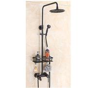 CPYGMXI Shower system European Style Bath Faucet 8" Brass Rain Shower Head + Storage Basket Holder + Hand Shower Mixer Taps Wall Mounted,RR257 B