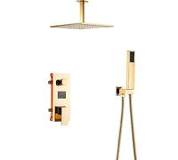 CPYGMXI Shower System Fixture, Ceiling Mounted Gold Rain Shower Faucets Sets Complete with Shower and Hand Shower and Embedded Box,8inch