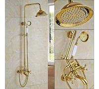 CPYGMXI Shower system Gold Shower Faucet Dual Handle Shower Faucet Set Wall Mounted Rainfall Shower System Bathroom Bath Shower Mixer Sliding Bar,Gold Faucet A