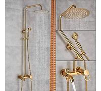 CPYGMXI Shower system Gold Shower Faucet Dual Handle Shower Faucet Set Wall Mounted Rainfall Shower System Bathroom Bath Shower Mixer Sliding Bar,Gold Faucet A