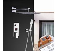 CPYGMXI Shower system Temperature Display Concealed Chrome Hot Cold Mixer Value Brass Ultra-thin Shower Head ABS Hand Shower,2 way 12 inch