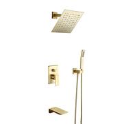 CPYGMXI Shower System with Waterfall Tub Spout Faucet Set Complete, Brushed Gold Rain Mixer Combo Set with Rainfall Shower Head, Handheld Shower