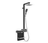 CPYGMXI Square Rain Shower System Set with Large 2 Tier Shower Caddy Basket 3-Function Wall-Mounted Adjustable Shower Head for Bathroom,blackandchrome