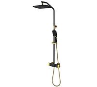 CPYGMXI Square Rain Shower System Set with Large 2 Tier Shower Caddy Basket 3-Function Wall-Mounted Adjustable Shower Head for Bathroom,blackandgold