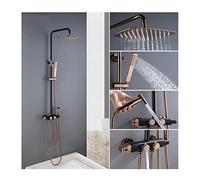 CPYGMXI Thermostatic Shower System, Exposed Rain Shower Faucet Set with Adjustable Slide Bar Wall Mount Bathroom Mixer Combo Set