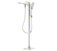 CPYGMXI Thermostatic Shower System with Digital Display Wall Mounted Exposed Shower Combo Set Multifunction Shower Faucet Set with Shower Head, Handheld Shower, Bathtub Faucet,White and Gold
