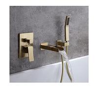 CPYGMXI Wall Mounted Tub Faucet with Waterfall Spout, Single Handle Bathtub Filler for Bathroom, Brushed Gold Bathroom Tub Sink Faucet with Hand Shower