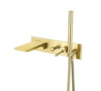 CPYGMXI Waterfall Shower Bathtub Faucet Set with Sprayer, Wall Mounted Shower System Complete, Single Handle Brass Tub Shower Faucet Set,brushed gold