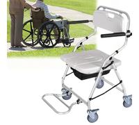 CPYGMXI Waterproof Commode Toilet Chair, Folding Commode On Wheels, Bed Side Commode for Elderly Adults, Shower Commode Chair and U-Shaped Toilet Seat, Assembly