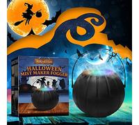 CPYGMXI Witch Cauldron with Mist Maker, Black Witch Jar Atomizer Lamp Punch Bowl with LED Light Color Changing Fogger Mist Maker for Christmas Party Gift Decoration