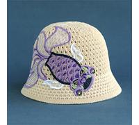 CPYGMXI Woven Embroidery Flower Summer Bucket Hat Female Hollow Fisherman Hat Ethnic Style Sun Hat