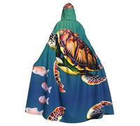 CPyuqw Adult Halloween Sea Turtle with Fishes Print Hooded Cloak Robe
