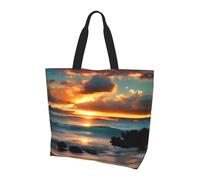 CPyuqw Beach Maui Hawaii Sunset Sea Waves Clouds Print Shoulder Bag - Large Reusable Tote Bag, Storage Tote for Shopping, Travel, & Daily Life Accessories