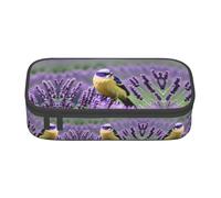 CPyuqw Bird in Purple Lavender Floral Flowers Print Pencil Case â€“ Multi-Purpose Pen Organizer, School Supplies, Stationery, Makeup, and Office Use