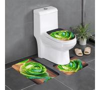 CPyuqw Bright Cabbage Print 3-Piece Bathroom Rugs Set â€“ Soft U-Shaped Mats, Flannel Dressing Table Rug for Bathroom & Shower