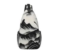 CPyuqw Durable Chinese Landscape Painting Print Cross Chest Bag â€“ Unisex Daypack with Multiple Zippers, Perfect for Hiking and Casual Use