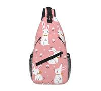 CPyuqw Durable Cute White Rabbit Print Cross Chest Bag â€“ Unisex Daypack with Multiple Zippers, Perfect for Hiking and Casual Use