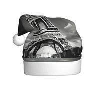 CPyuqw Festive Christmas Hat for Adults - Unisex Santa Hat with Paris Eiffel Tower and Cloud Print Design, Warm Holiday Headwear
