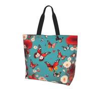 CPyuqw Hen Flying Butterflies Among Flowers Print Shoulder Bag - Large Reusable Tote Bag, Storage Tote for Shopping, Travel, & Daily Life Accessories