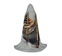 CPyuqw L Halloween Hooded Cape â€“ Unisex Old Viking Boats Print Cosplay Robe for Víspera de Todos los Santos, Party, Carnival
