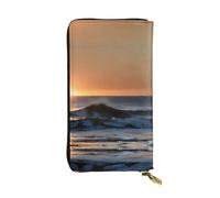 CPyuqw Last Sun Rays of Over The Sea Waves Print Leather Wallet for Women and Men - Clutch with Card Holder, Coin Pocket & Checkbook Compartment