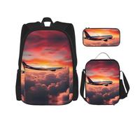 CPyuqw Lightweight Airplane Sunsets Sky Print School Bag 15 Inch Book Bag