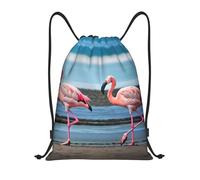 CPyuqw M Drawstring flamingos on the beach Print Bags Backpack Adjustable | Cinch Bag Sackpack For Men Women, Gym Traveling Tote Sport Storage Beach Swimming Shopping Yoga