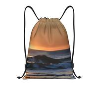 CPyuqw M Drawstring Last Sun Rays of Over The Sea Waves Print Bags Backpack Adjustable