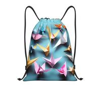 CPyuqw M Drawstring Origami Paper Cranes Print Bags Backpack Adjustable