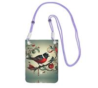 CPyuqw Purple Carry Crossbody Purse for Women – Universal Teal Birds Musical Note Print Mobile Phone Bag, Lightweight for Outdoor Activities