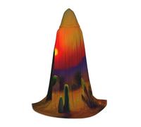 CPyuqw S Halloween Hooded Cape â€“ Unisex Sunset Cactus in Desert Print Cosplay Robe for Víspera de Todos los Santos, Party, Carnival